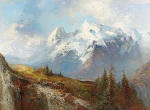 Der Ortler Und Die KOnigsspitze Von Den AlmbOden Der Malserhaide In Tirol Aus Gesehen by Adolf Obermullner Oil Painting
