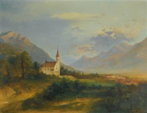 The New Parish Church In Schaan by Adolf Obermullner Oil Painting