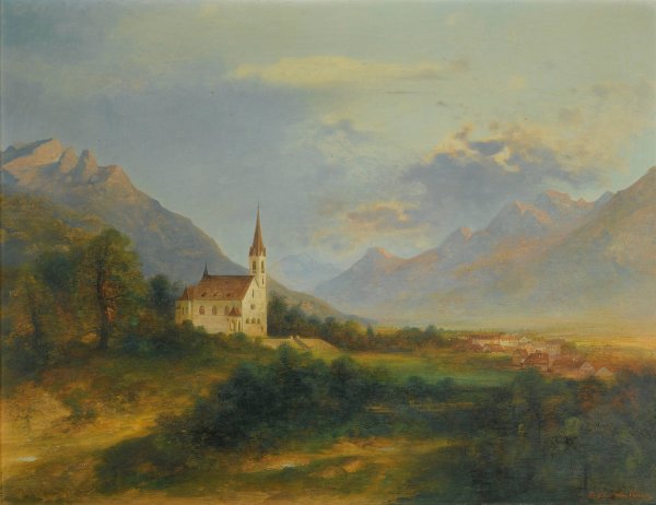 The New Parish Church In Schaan by Adolf Obermullner - Hand-Painted Oil Painting Reproduction