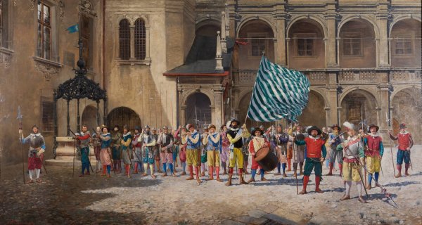 Landsknecht und Fahnrich  by Adolf Pirsch - Hand-Painted Oil Painting Reproduction