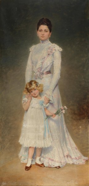 Portrait of Anna Maria Elisabeth Aloyse Countess Chorinsky Freiin von Ledske with her governess by Adolf Pirsch Oil Painting
