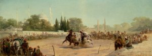 A Horse Race in the Hippodrome by Adolf Schreyer Oil Painting