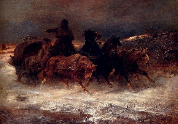 Main Product Photo of A Troika In Winter Painting by Adolf Schreyer
