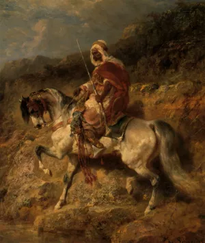 An Arab Horseman on the March by Adolf Schreyer Oil Painting