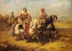 Arab Chieftain and His Entourage by Adolf Schreyer - Oil Painting Reproduction