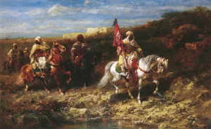 Arab Horseman In A Landscape by Adolf Schreyer Oil Painting