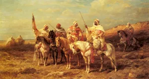 Arab Horsemen by a Watering Hole by Adolf Schreyer - Oil Painting Reproduction