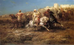 Arab Horsemen by Adolf Schreyer - Oil Painting Reproduction