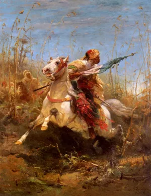 Arab Warrior Leading A Charge by Adolf Schreyer Oil Painting