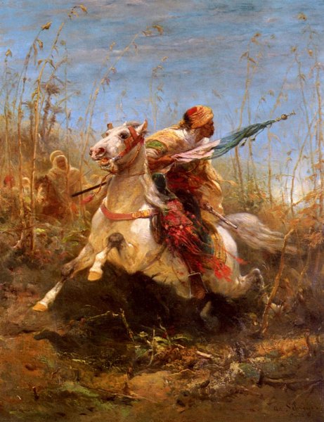 Main Product Photo of Arab Warrior Leading A Charge Painting by Adolf Schreyer