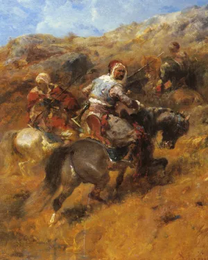 Arab Warriors On A Hillside by Adolf Schreyer Oil Painting