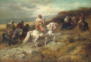 Arab Warriors On A Rocky Hillside by Adolf Schreyer Oil Painting