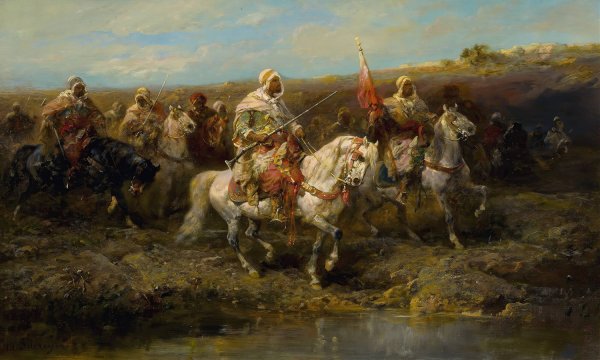 Arabian Horseman by Adolf Schreyer - Hand-Painted Oil Painting Reproduction