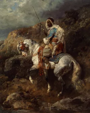 Arabischer Reiter an Einter Tranke by Adolf Schreyer Oil Painting