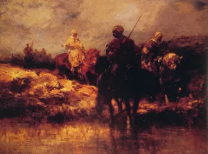 Arabs on Horseback by Adolf Schreyer - Oil Painting Reproduction