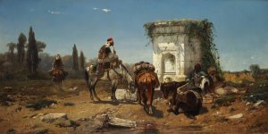 Arabs Resting by a Marble Fountain by Adolf Schreyer Oil Painting