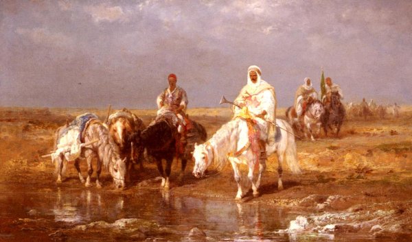 Main Product Photo of Arabs Watering Their Horses Painting by Adolf Schreyer