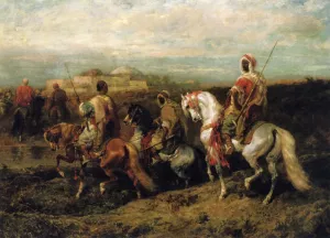 Bedouins Approaching a City by Adolf Schreyer - Oil Painting Reproduction