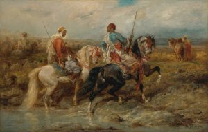 Fording A Stream by Adolf Schreyer Oil Painting