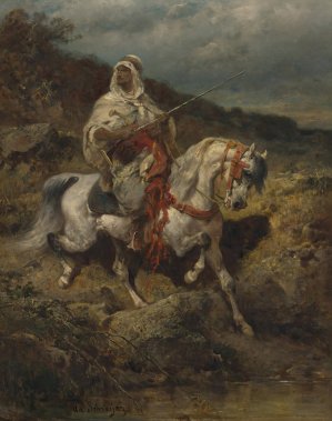 Mounted Arab by Adolf Schreyer Oil Painting