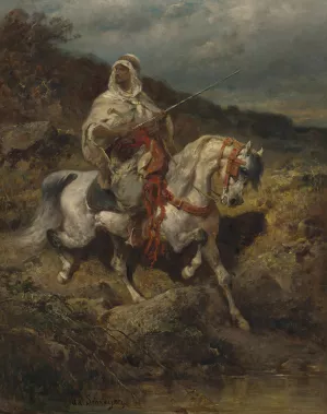 Mounted Arab by Adolf Schreyer Oil Painting