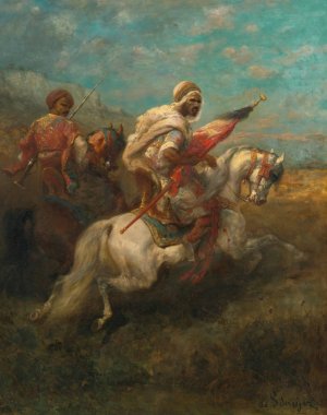 Two scouts on horseback by Adolf Schreyer Oil Painting