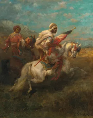 Two scouts on horseback by Adolf Schreyer Oil Painting