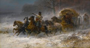 Wallachians On The Move In A Winter Landscape by Adolf Schreyer Oil Painting