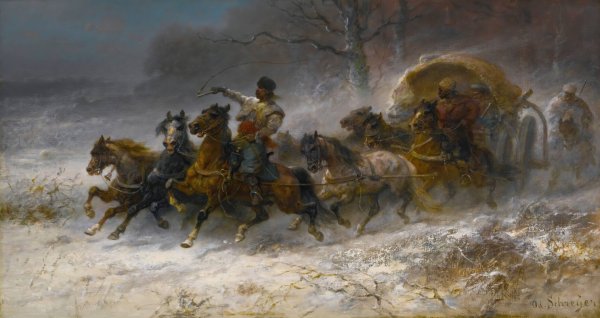 Main Product Photo of Wallachians On The Move In A Winter Landscape Painting by Adolf Schreyer