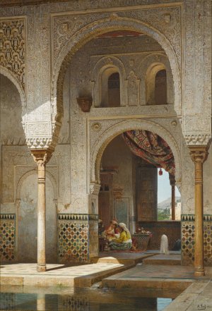 In the Courtyard of the Alhambra by Adolf Seel Oil Painting