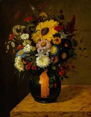 An Antique Terracotta Vase With Flowers by Adolf Senff Oil Painting