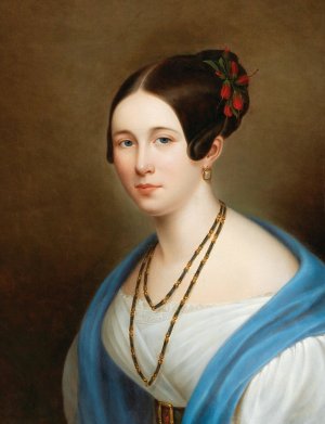 Portrait of a lady with hibiscus flowers in her hair by Adolf Senff Oil Painting