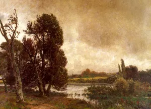 Gewitter Uber Sommerlicher Flusslandschaft Oil painting by Adolf Stabli