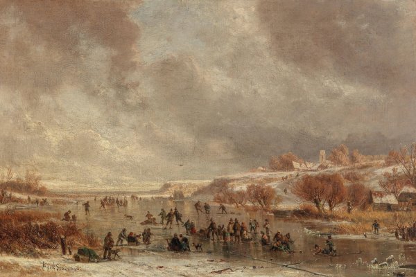 Skating Pleasures at Dusk by Adolf Stademann - Hand-Painted Oil Painting Reproduction