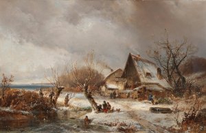 Winter Landscape With Farmstead by Adolf Stademann Oil Painting