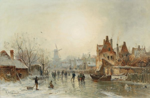 Winter Pleasures by Adolf Stademann - Hand-Painted Oil Painting Reproduction