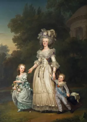 Queen Marie Antoinette Of France And Two Of Her Children Walking In The Park Of Trianon by Adolf Ulrik Wertmuller Oil Painting