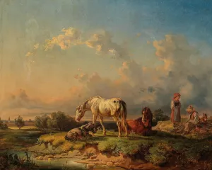 Horses Resting by a River by Adolf Van Der Venne Oil Painting