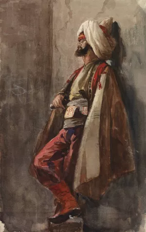 A Man In An Oriental Costume by Adolf Von Becker Oil Painting