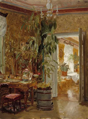 Interior From The Hallonblads'Home, Hympola Manor by Adolf Von Becker Oil Painting