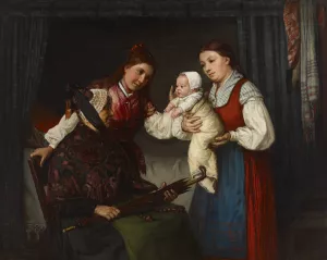 Presenting The Baby by Adolf Von Becker Oil Painting