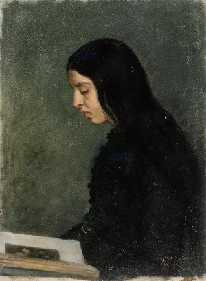 Reading Black Haired Woman by Adolf Von Becker Oil Painting