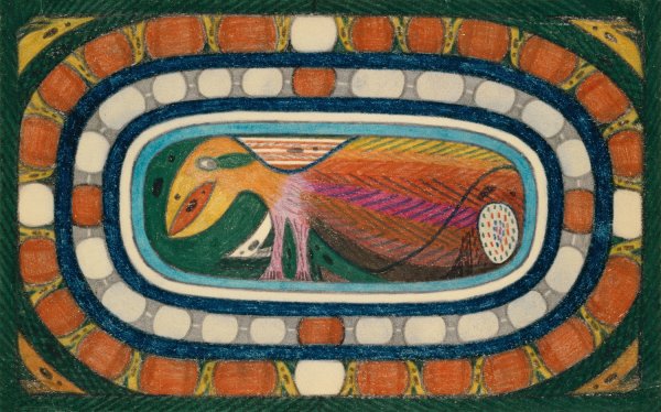 Main Product Photo of Die Delphine; Ein absolutt, ungefahrlicher Riesen Vogel  Painting by Adolf Wolfli