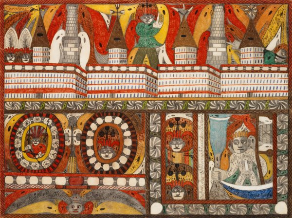 Die furchtbare Riesen Brunst Deer Riesen Stadt, Mutter Kohrn, Ost Wand Hall  by Adolf Wolfli - Hand-Painted Oil Painting Reproduction