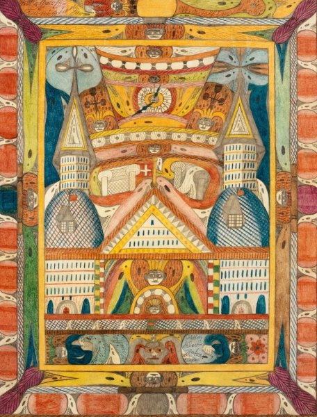 Leantika, Riesen Grand Hottell, in Lion See; Indien  by Adolf Wolfli - Hand-Painted Oil Painting Reproduction