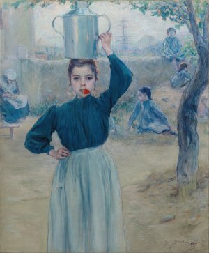The Little Village Girl with Red Carnation by Adolfo Guiard Oil Painting