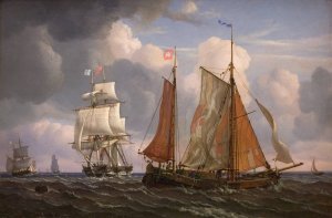 Ships Sailing and Beating up against the Wind in the Sound by Adolph Friedrich Vollmer Oil Painting