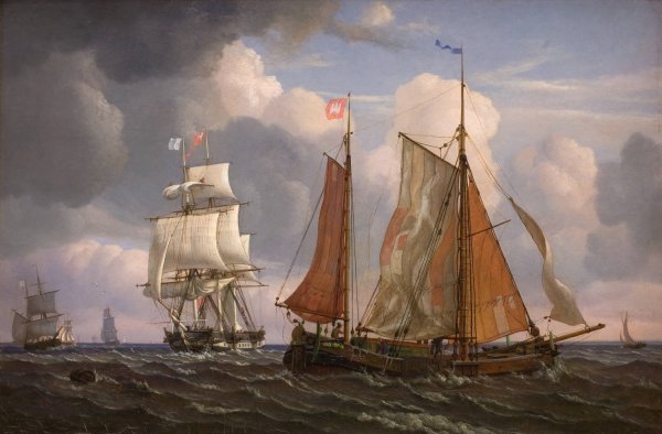 Ships Sailing and Beating up against the Wind in the Sound  by Adolph Friedrich Vollmer - Hand-Painted Oil Painting Reproduction