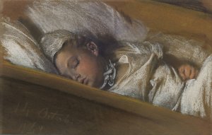 An Infant Asleep In His Crib by Adolph Menzel Oil Painting