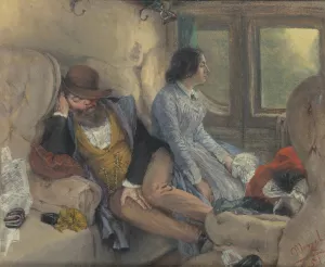 Im Eisenbahncoupe by Adolph Menzel Oil Painting